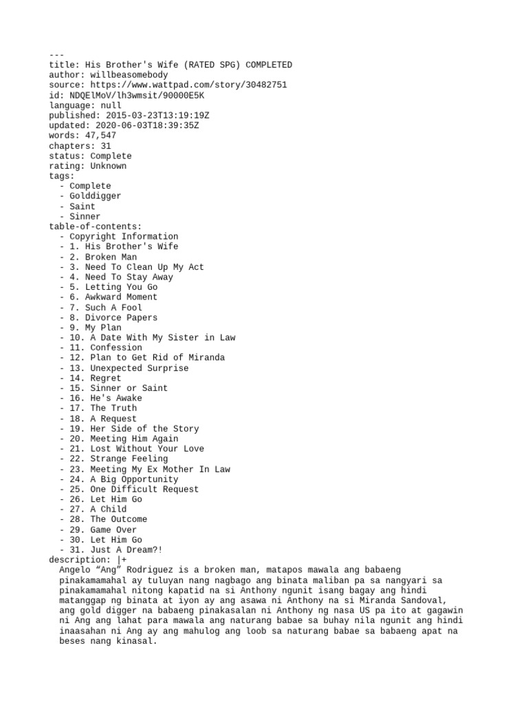 Willbeasomebody His Brother's Wife RATED SPG COMPLETED | PDF