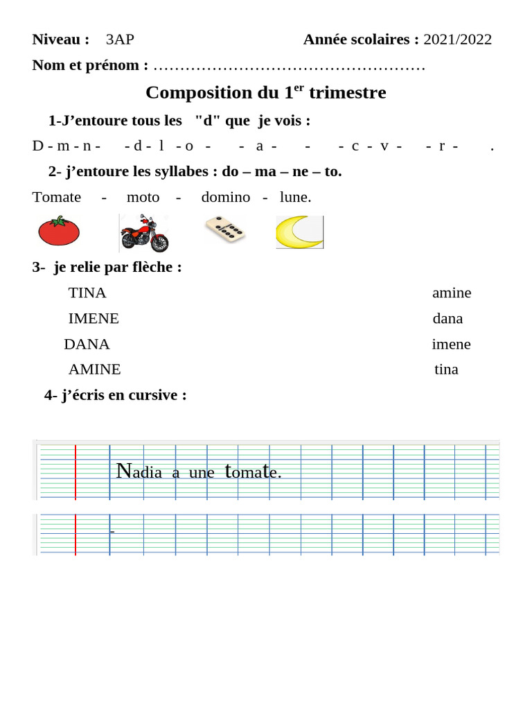 Activités de français pour 3AP 2021/2022 | PDF