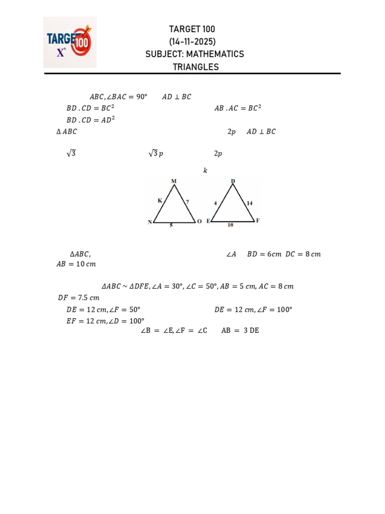Mathematics (14-11-2025) | PDF | Triangle | Euclidean Plane Geometry