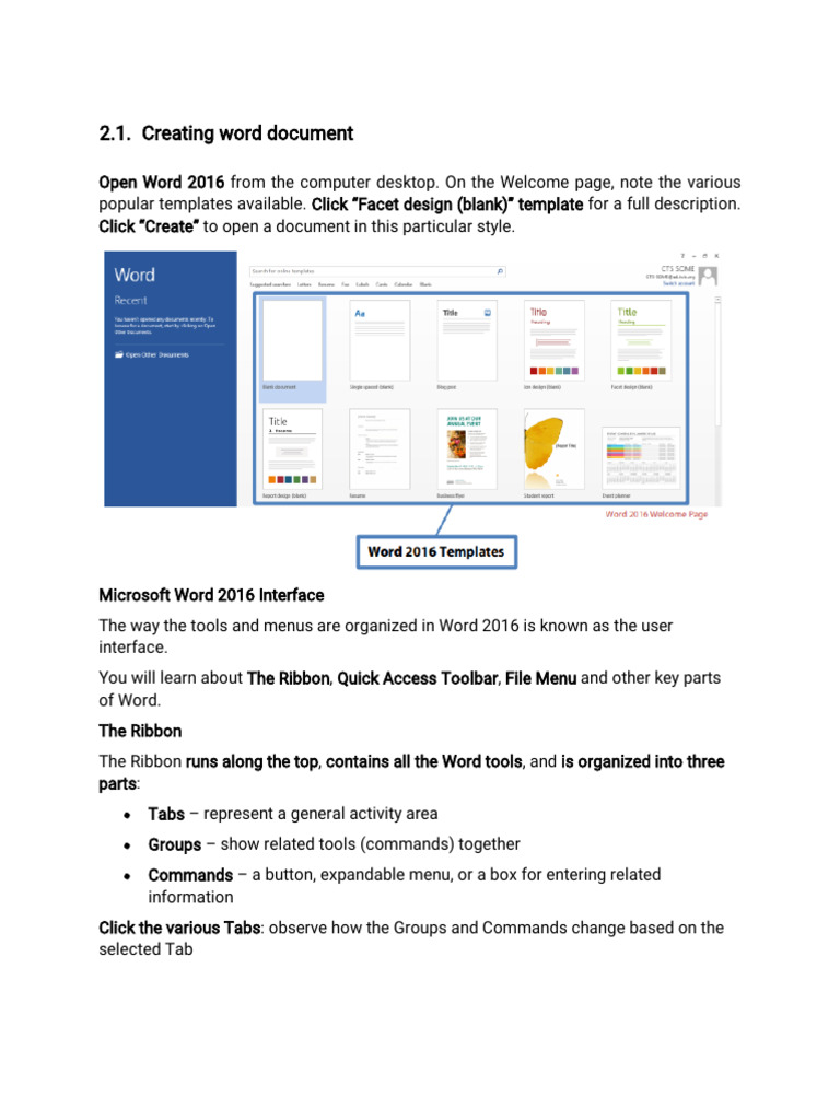 Microsoft Word 2016 Basics Guide | PDF | Cursor (User Interface ...