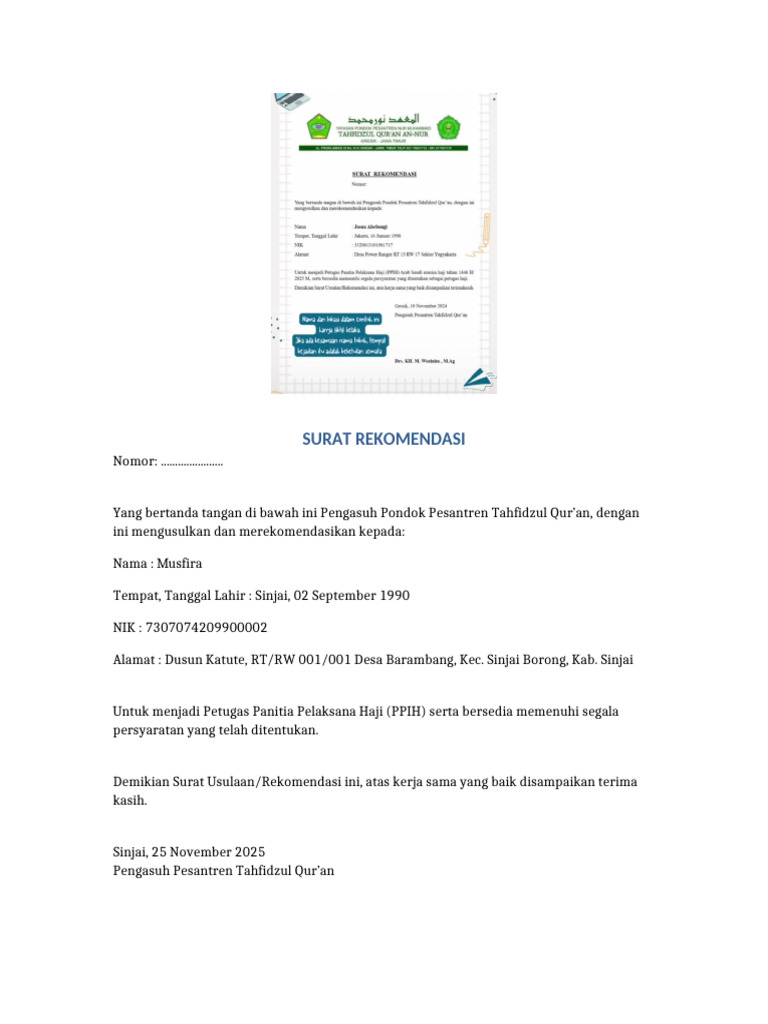Rekomendasi Musfira untuk PPIH | PDF