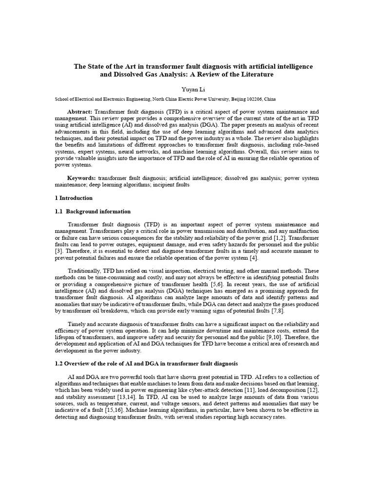 AI and DGA in Transformer Fault Diagnosis | PDF | Artificial ...