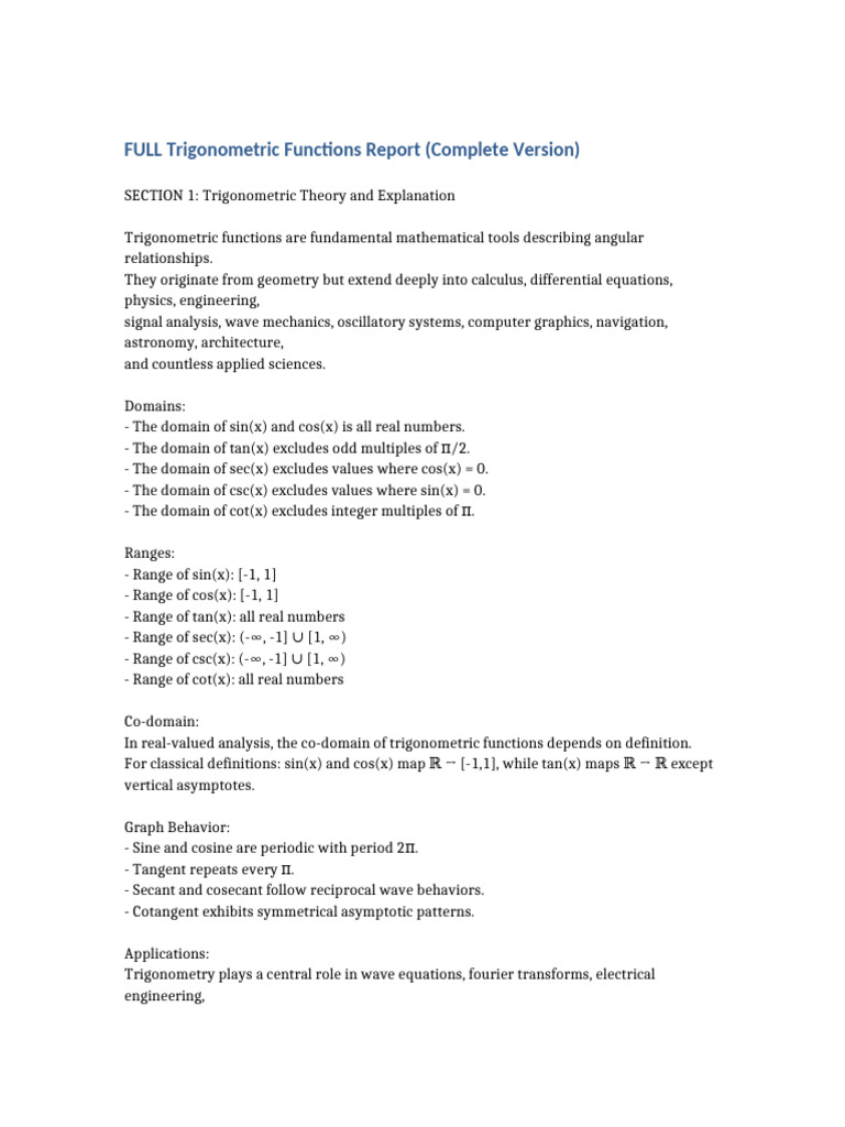 Comprehensive Trigonometric Functions Guide | PDF | Trigonometric ...