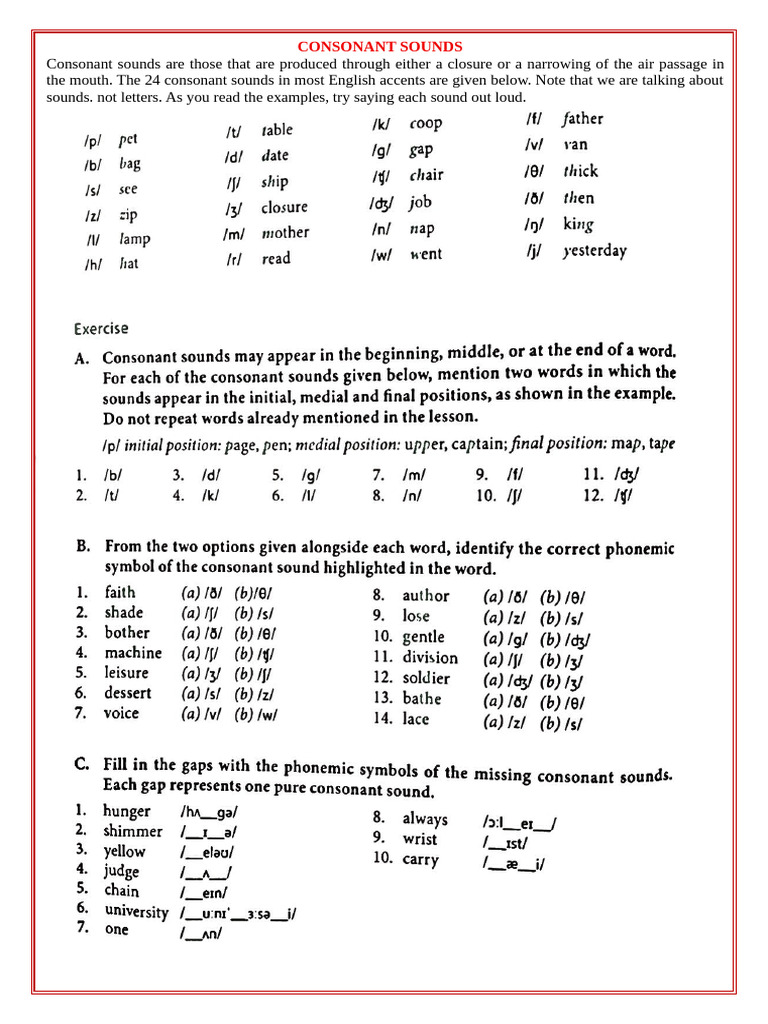 Consonant Sounds | PDF