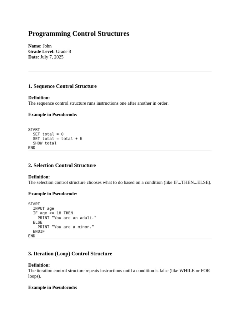 Control Structures in Programming | PDF