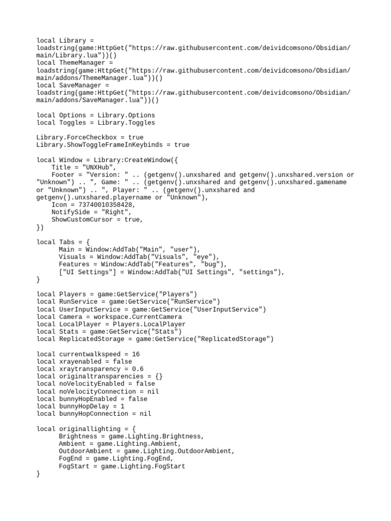 UNXHub Script for Roblox Game Modding | PDF | Software | System Software