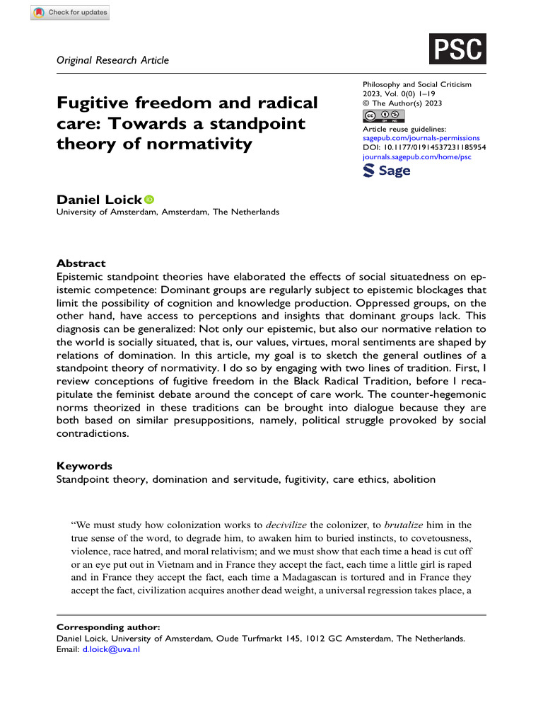 Fugitive Freedom and Radical Care Toward | PDF | Epistemology | Georg ...
