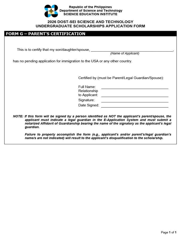 Parent Certification Form G | PDF