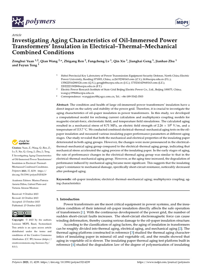 Investigating Aging Characteristics of Oil-Immerse | PDF | Insulator ...