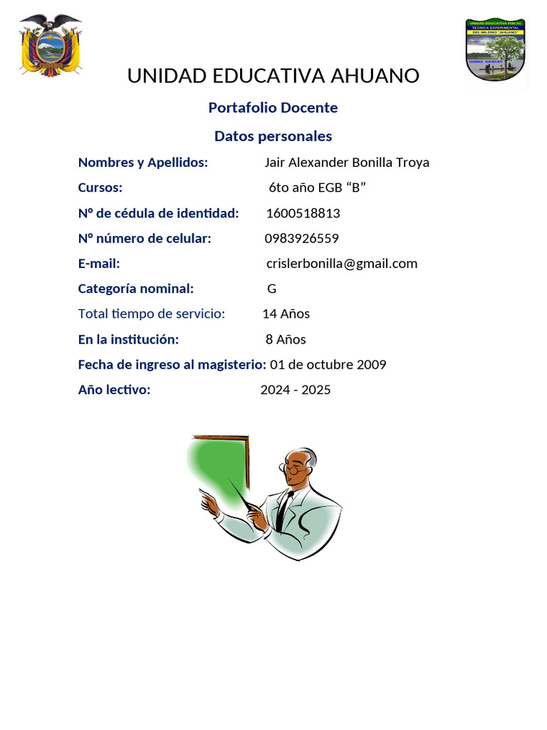 Portafolio Docente UEA Ahuano 2024-2025 | PDF | Aprendizaje | Plan de ...