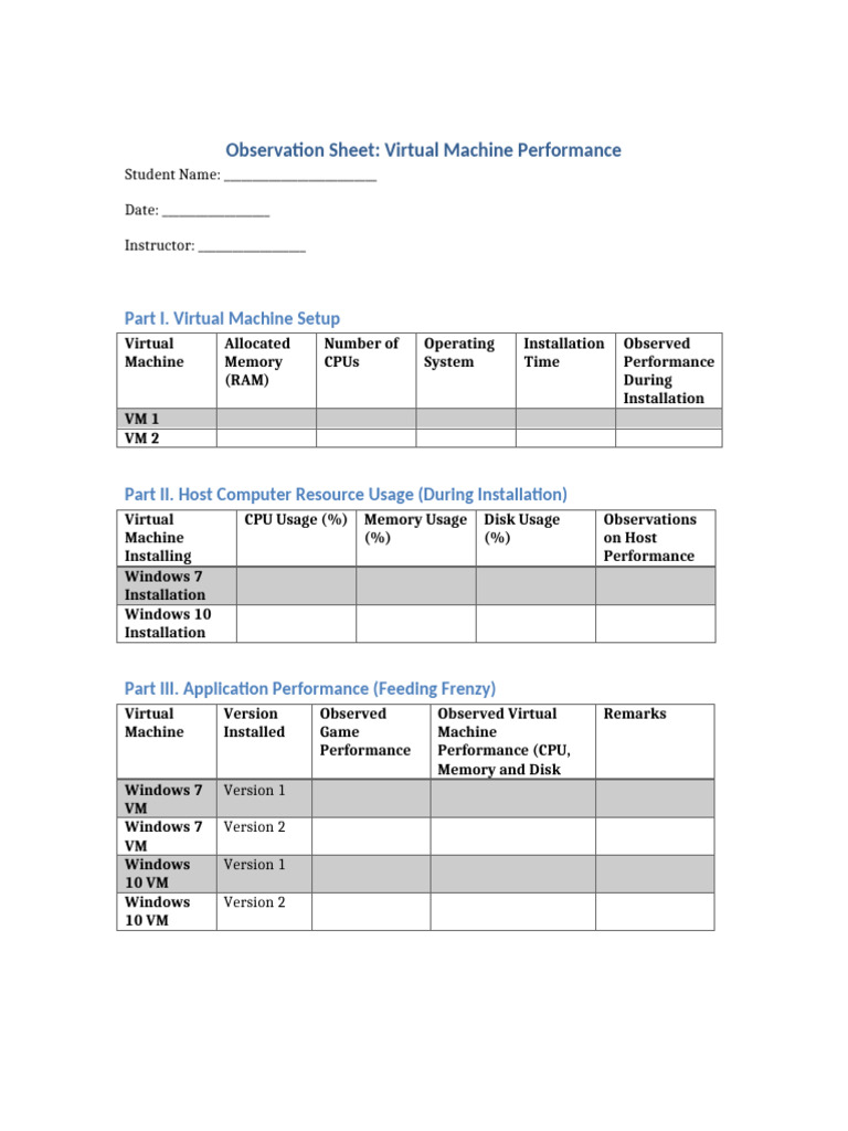 Virtual Machine Performance Analysis Sheet | PDF