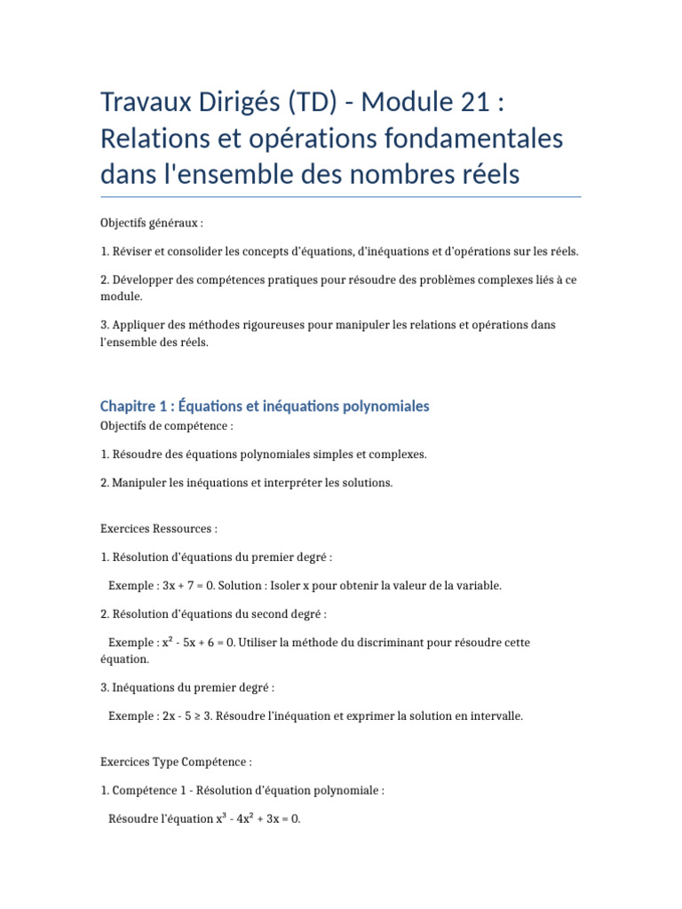 TD Module 21 : Équations et Systèmes | PDF | Équations | Mathématiques ...