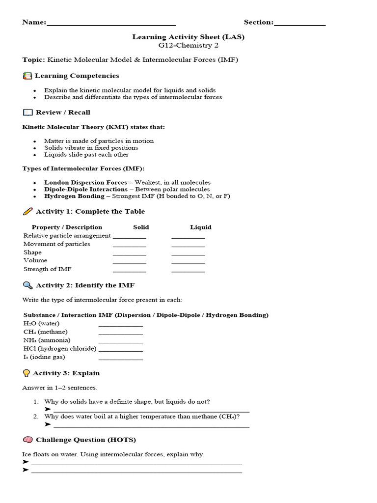 Kinetic Molecular Model & IMF Guide | PDF