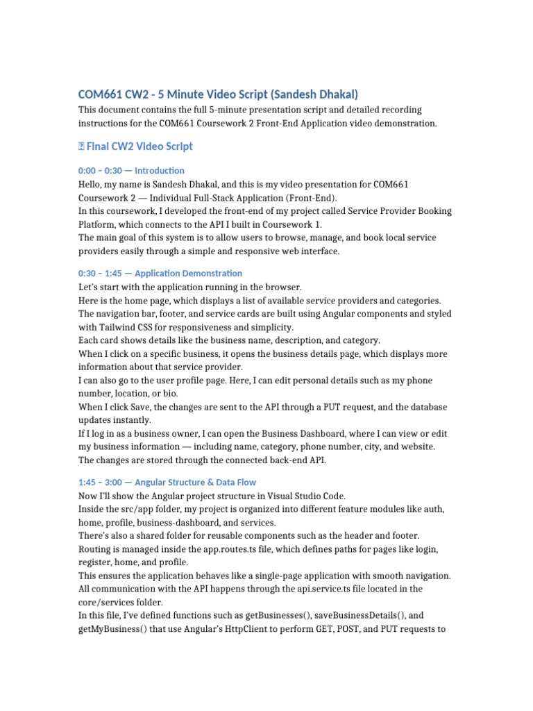 COM661 CW2 Video Script Sandesh Dhakal | PDF | Software Engineering ...