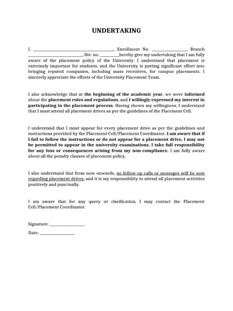 University Placement Policy Acknowledgment | PDF