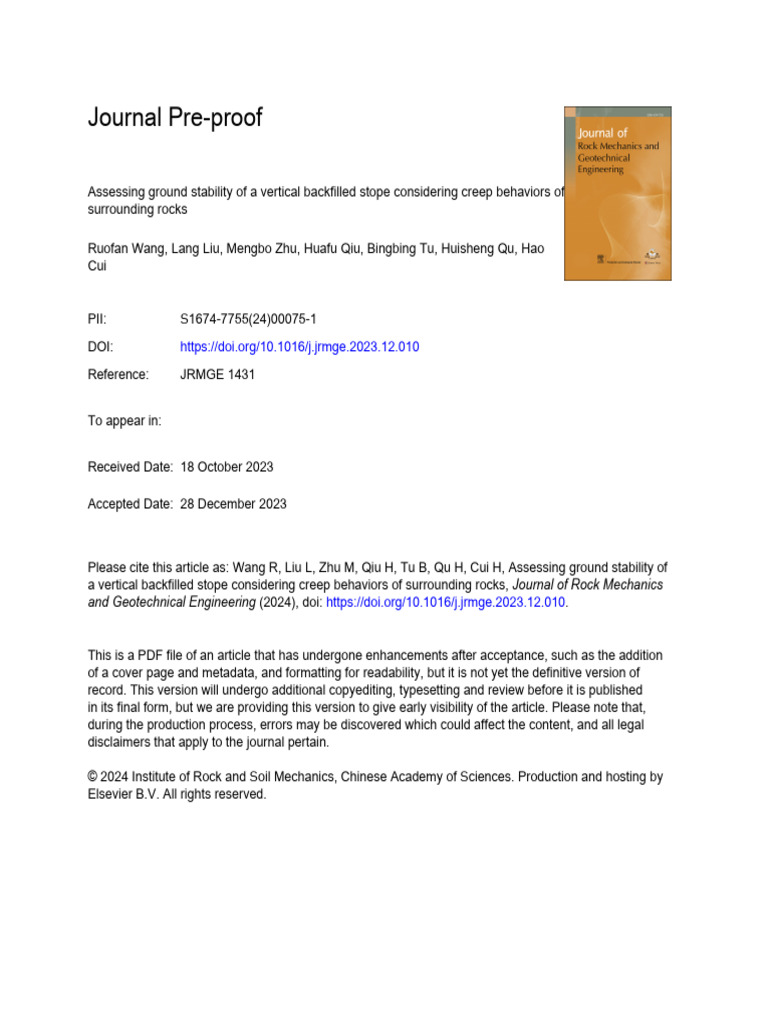 Ground Stability in Backfilled Stopes | PDF | Creep (Deformation ...