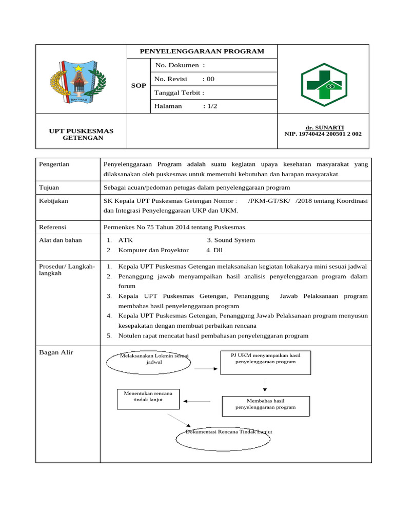 SOP Penyelenggaraan Program Puskesmas | PDF