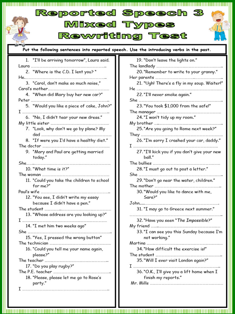 Reported Speech Practice Exercises | PDF