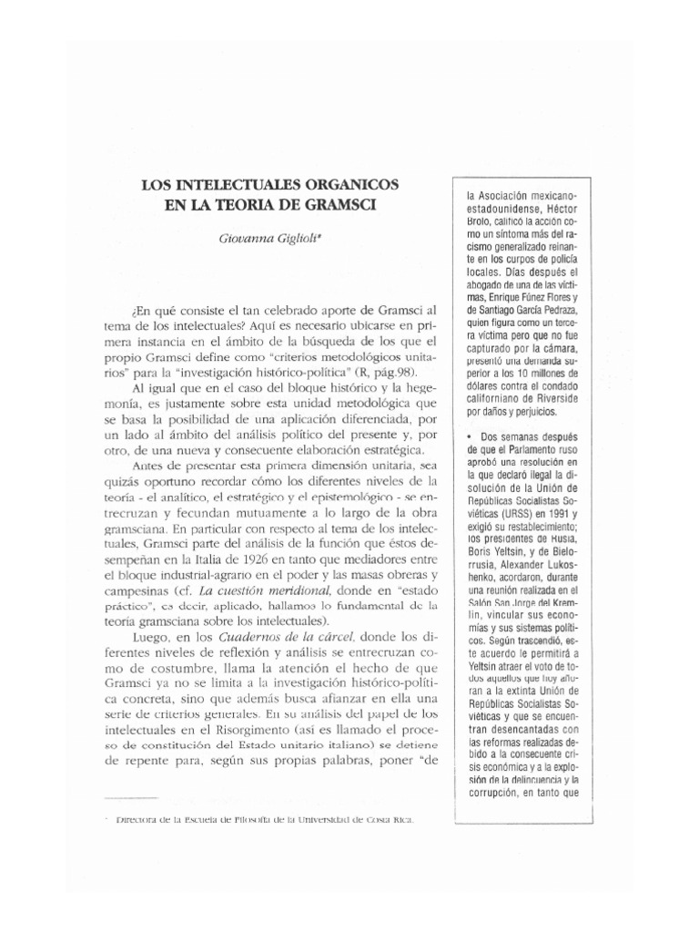 Art. Intelectuales Organicos Gramsci | PDF