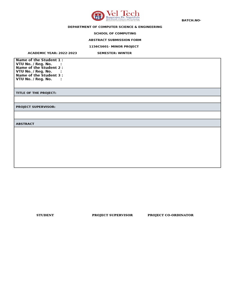 Minor Project Abstract Submission Form | PDF