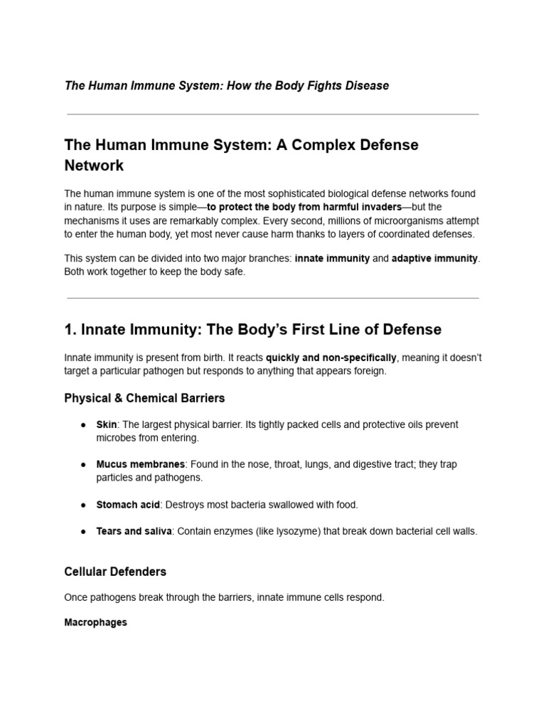 Understanding the Human Immune System | PDF | Immune System | Adaptive ...