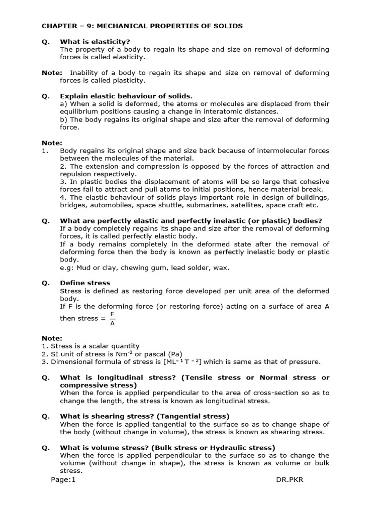 Mechanical Properties of Solids Explained | PDF | Elasticity (Physics ...
