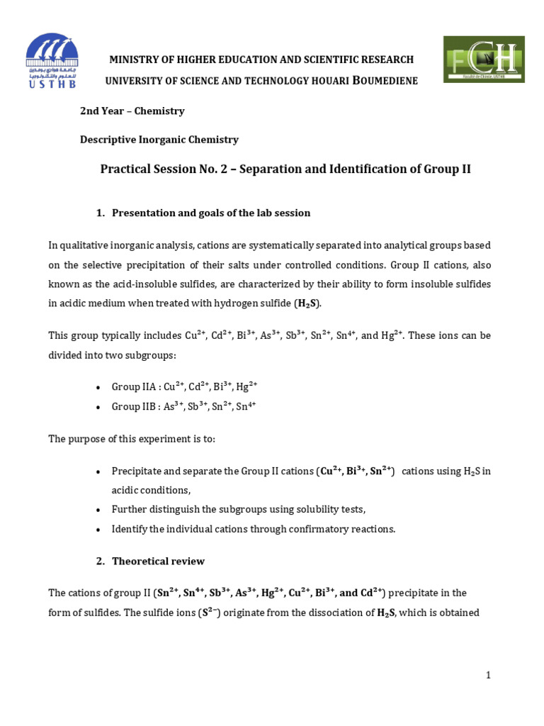 Group II Cations: Separation & Identification | PDF | Molecules ...
