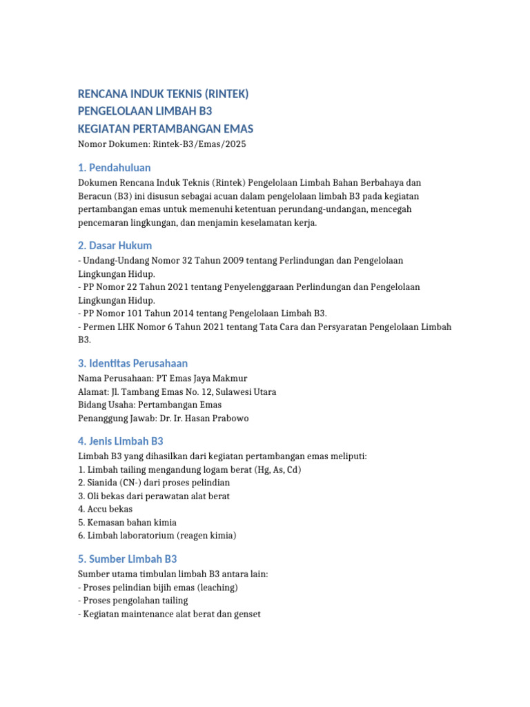 Rintek Pengelolaan Limbah B3 Pertambangan Emas | PDF