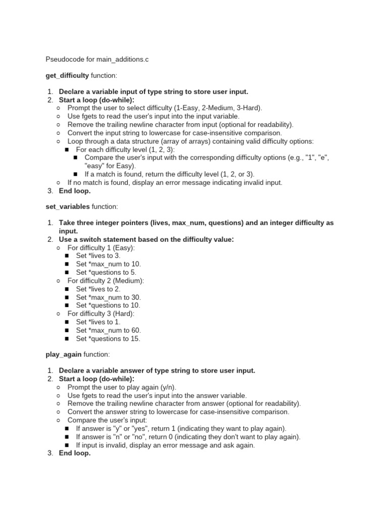 Pseudocode for Difficulty Selection Logic | PDF