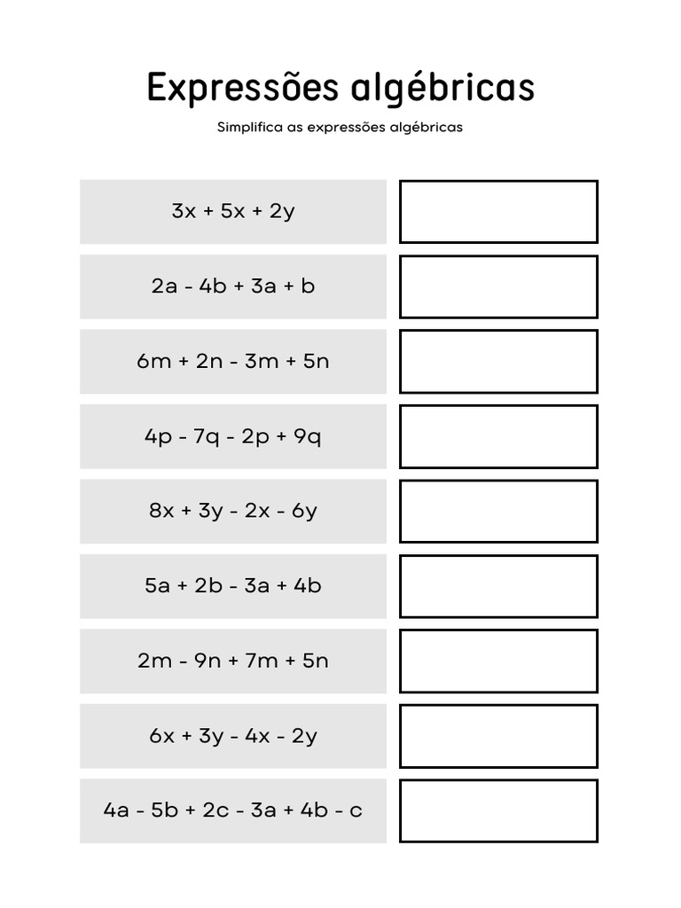 Simplificação de Expressões Algébricas | PDF