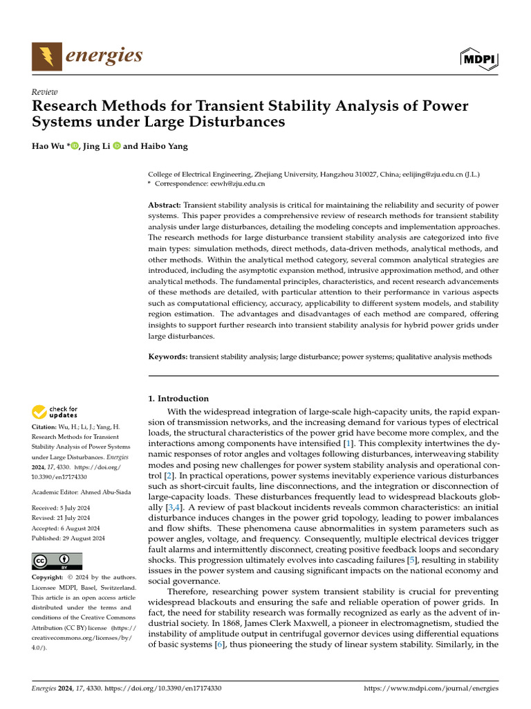 Energies Methods in Transient Stability | PDF | Equations | System