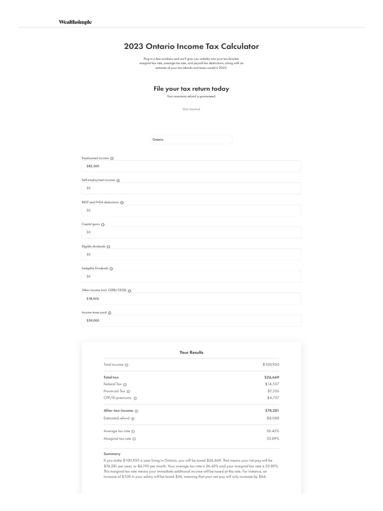2023 Ontario Income Tax Calculator Guide | PDF | Tax Bracket | Taxes