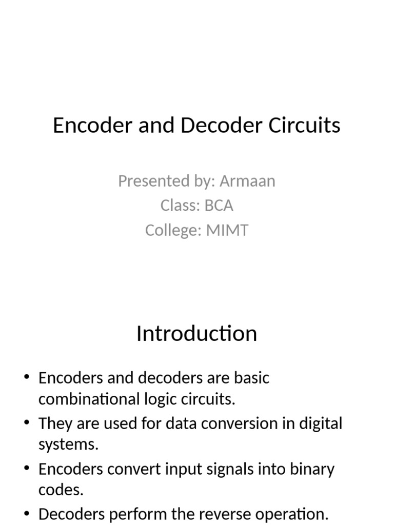 Encoder and Decoder Circuits Explained | PDF