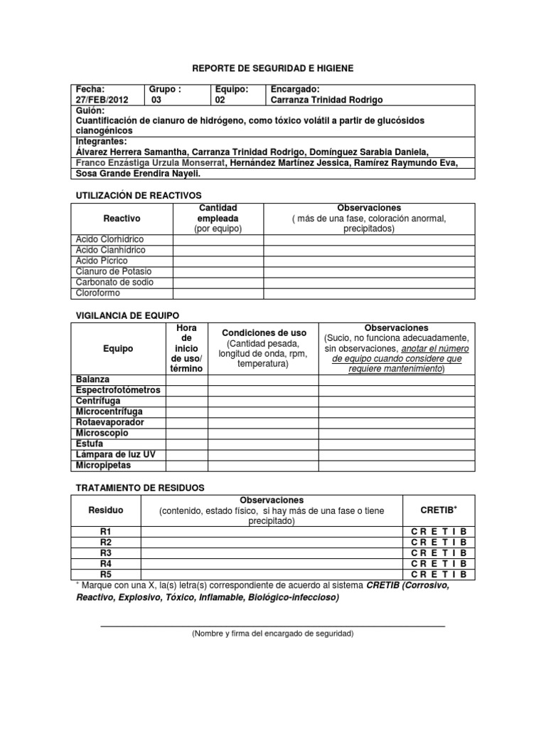 Reporte de Seguridad e Higiene | PDF | Ácido clorhídrico | Solubilidad