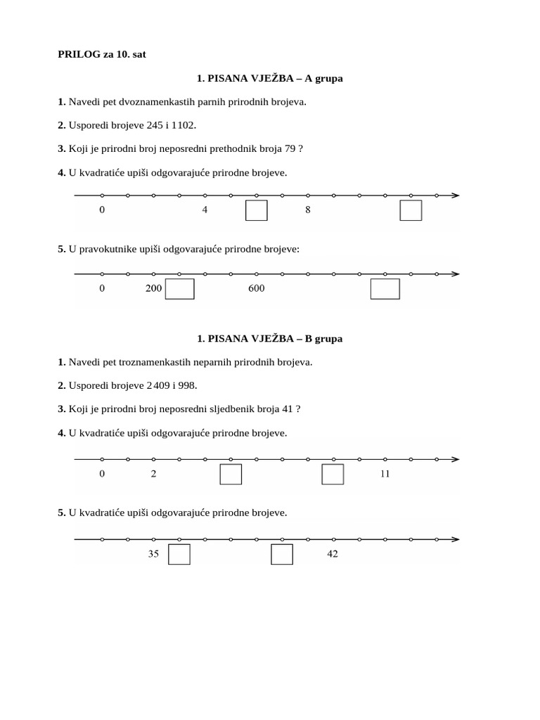 5.r Pisane Vjezbe - Prirodni Brojevi | PDF