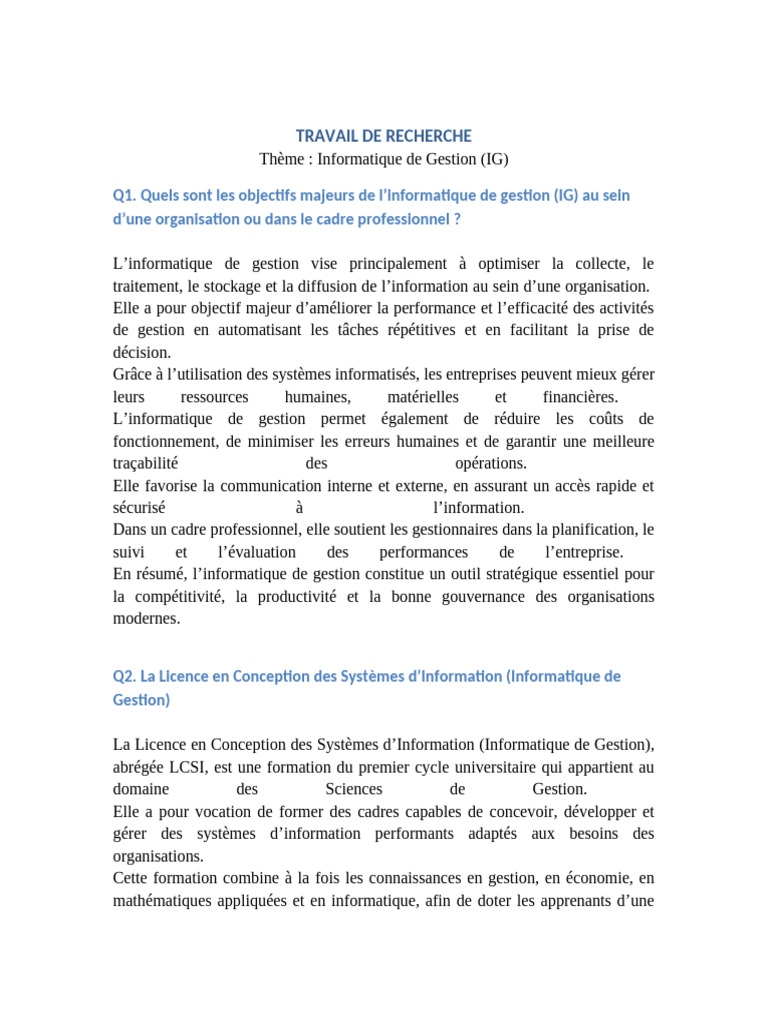 Objectifs et métiers de l'informatique de gestion | PDF | Informatique ...
