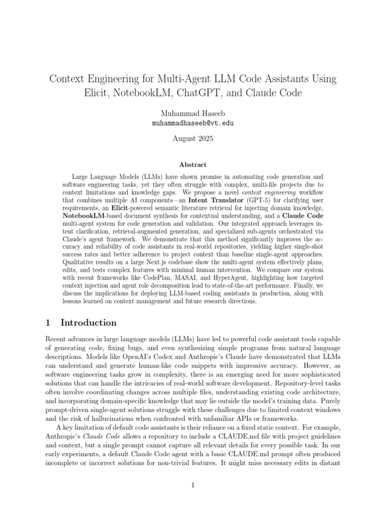 Context Engineering for LLM Code Assistants | PDF | Artificial ...