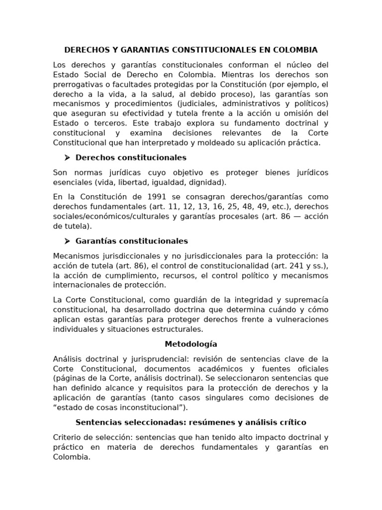 Derechos y Garantías Constitucionales en Colombia | PDF | Derecho ...