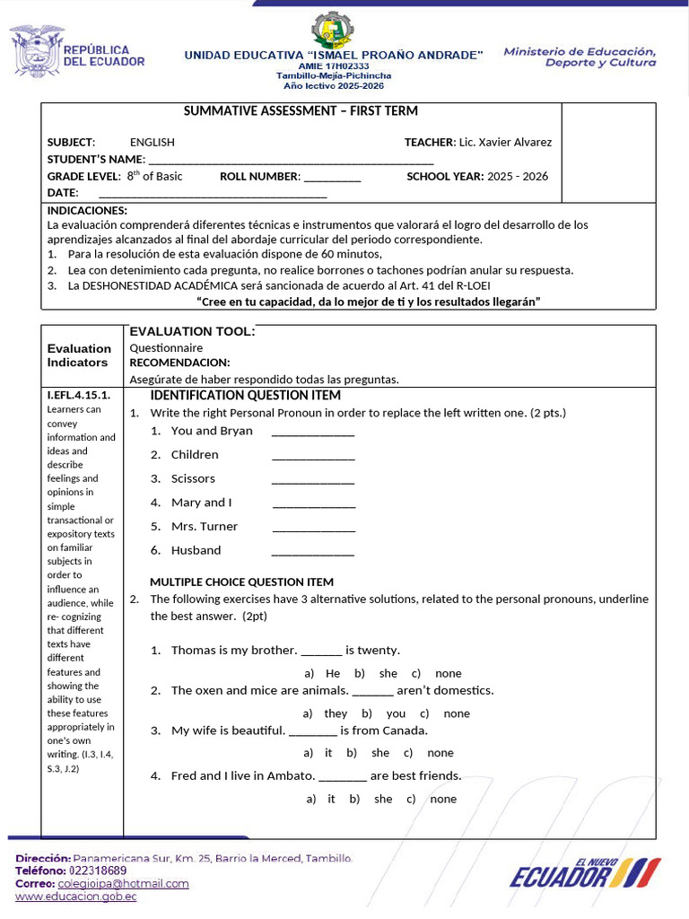 8th Grade English Summative Assessment | PDF | Linguistics | Syntax