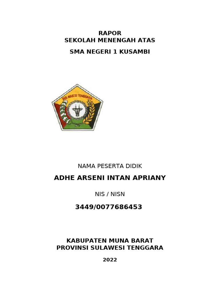 Rapor SMA Negeri 1 Kusambi 2022 | PDF