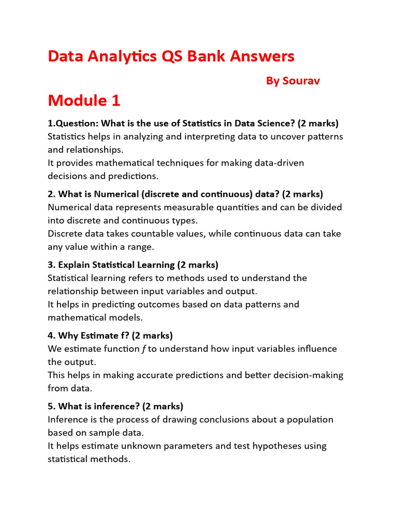 Data Analytics QS Bank Answers | PDF | Regression Analysis | Cluster ...