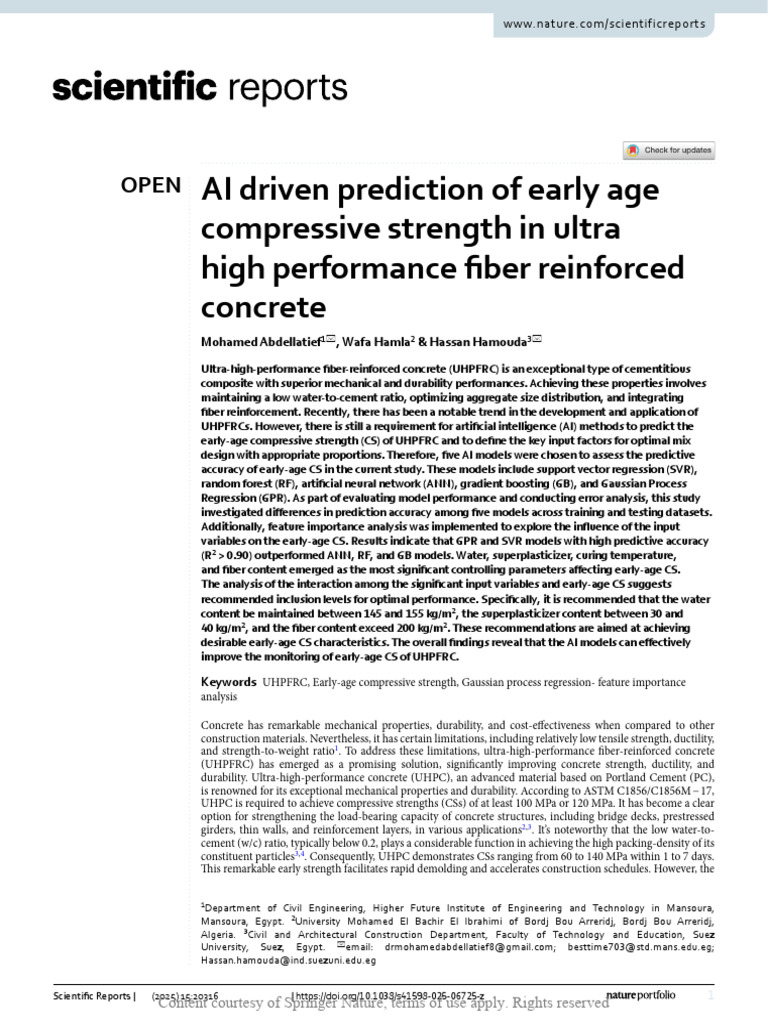AI Driven Prediction of Early Age Compressive Stre | PDF | Machine ...