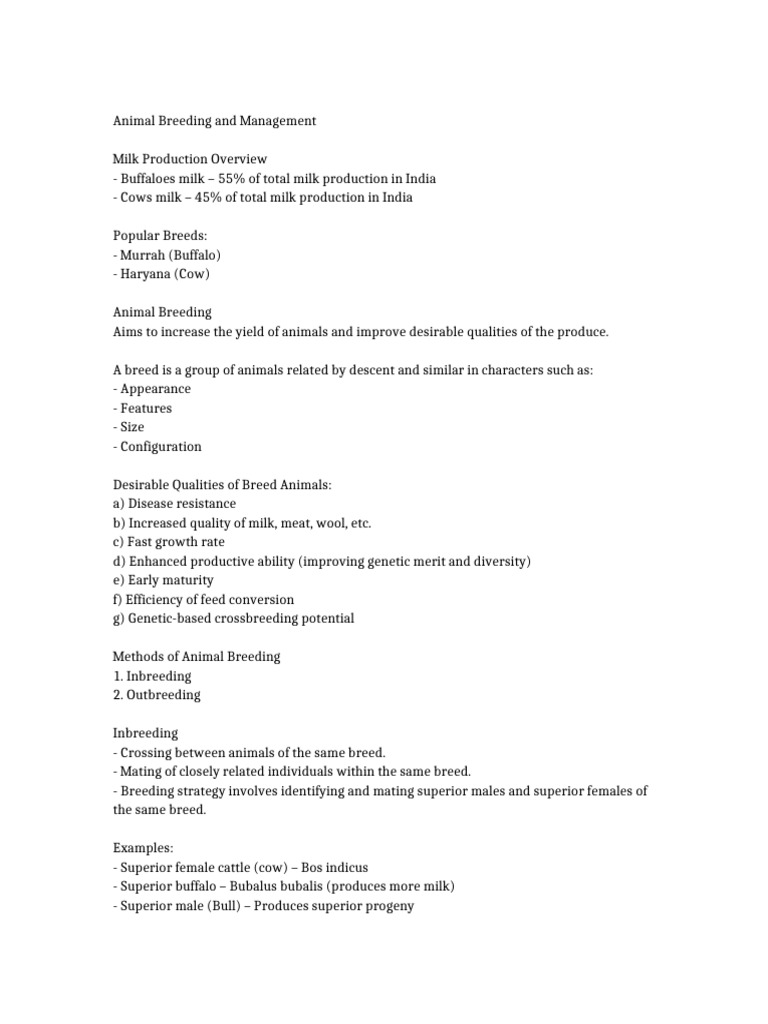 Animal Breeding Techniques and Milk Production | PDF