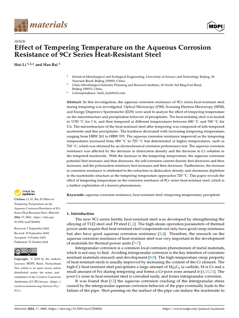 Effect of Tempering Temperature On The Aqueous Cor | PDF | Corrosion ...