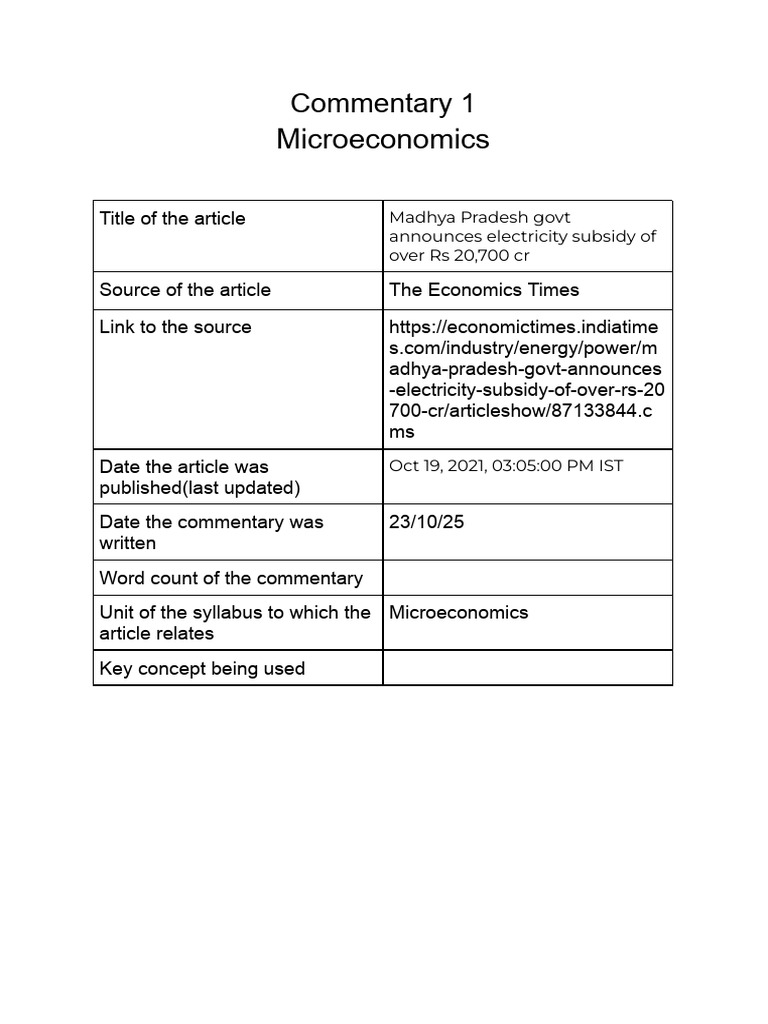 Economics Mock Commentary | PDF | Subsidy | Economic Equilibrium