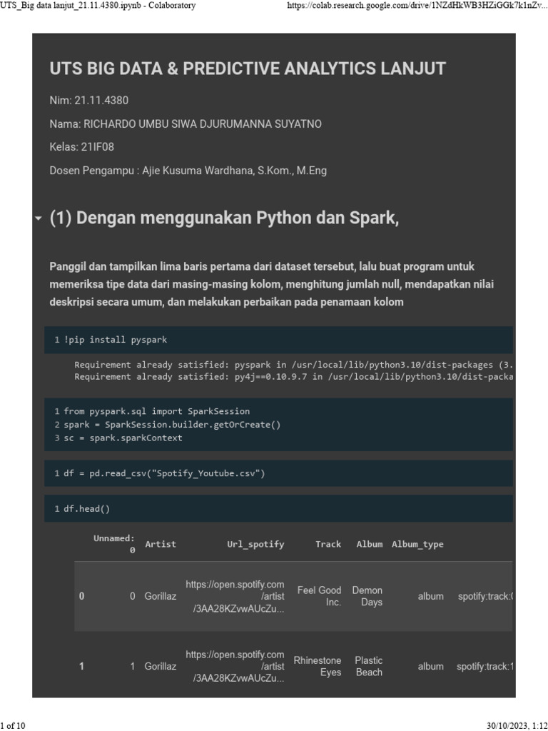 Analisis Data Big Data dengan PySpark | PDF