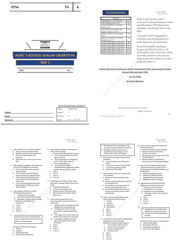 Soalan Objektif Pam 13-24 | PDF