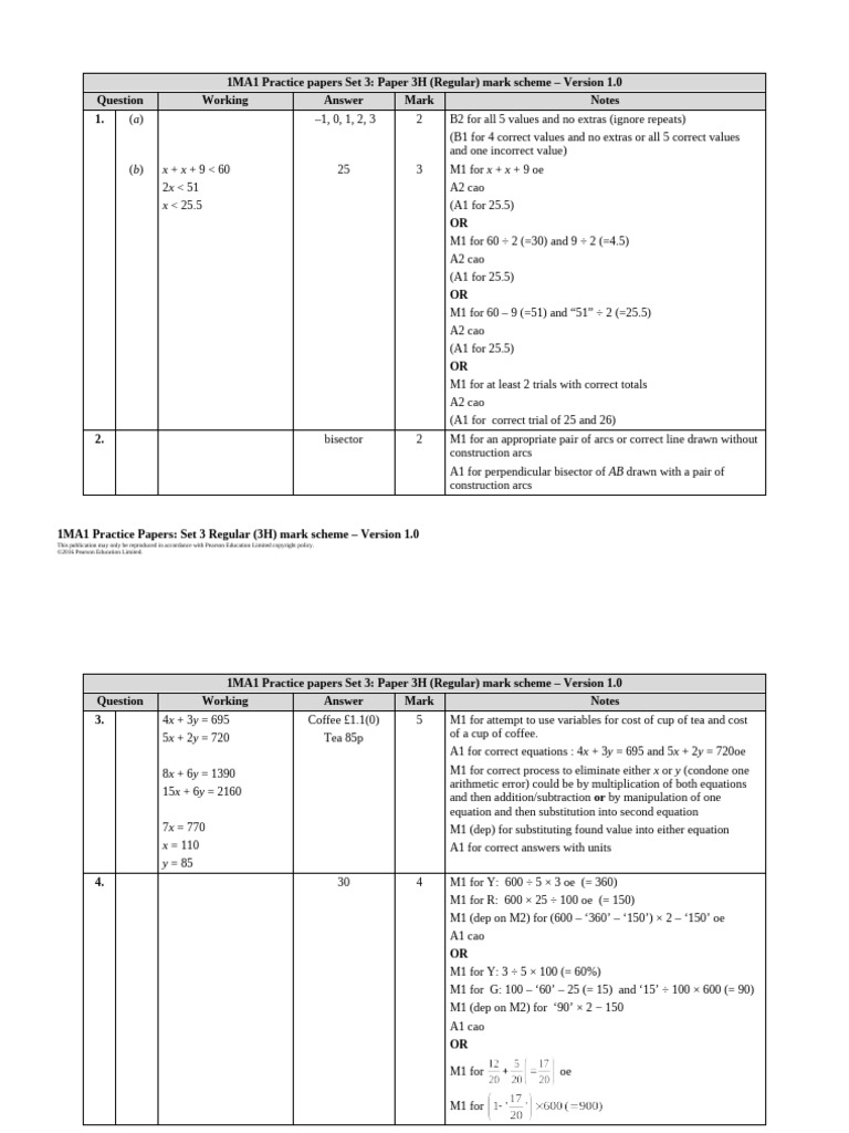 1MA1 Practice Paper 3H Mark Scheme | PDF | Mathematics | Mathematical ...
