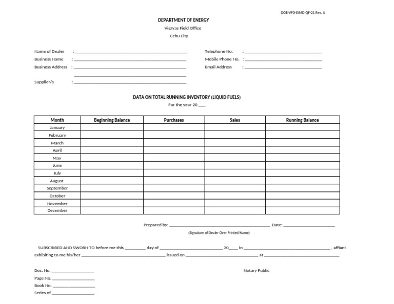 Liquid Fuels Inventory Report Template | PDF