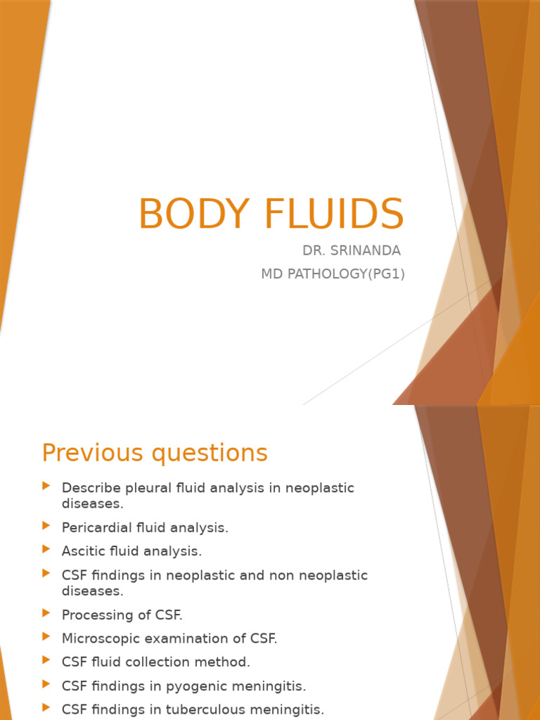 Body Fluids Analysis in Pathology | PDF | White Blood Cell | Meningitis